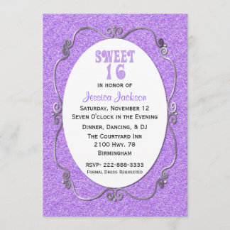 Lila Glitzer-Blick-Bonbon 16 Geburtstags-Einladung Einladung
