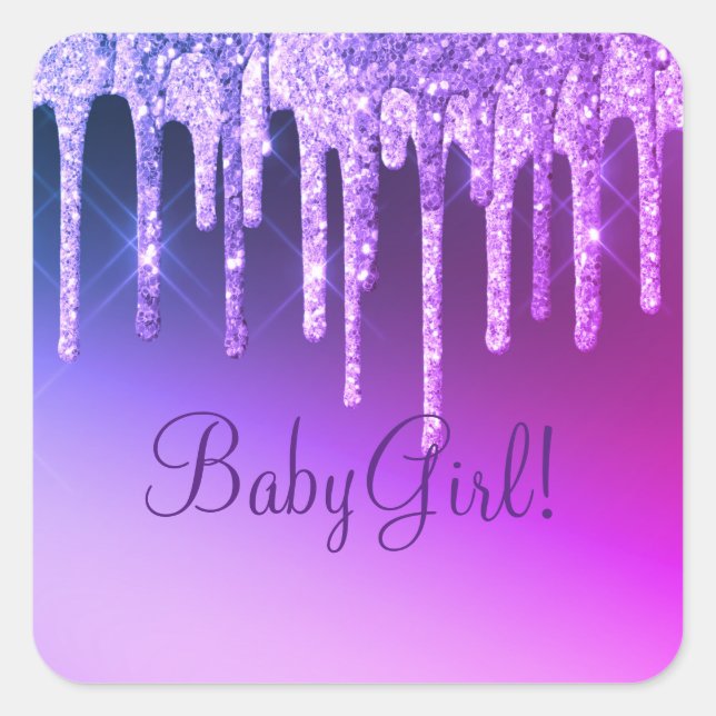 Lila Glitzer Bling Girl Name Sparkle Glam Chic Quadratischer Aufkleber (Vorderseite)