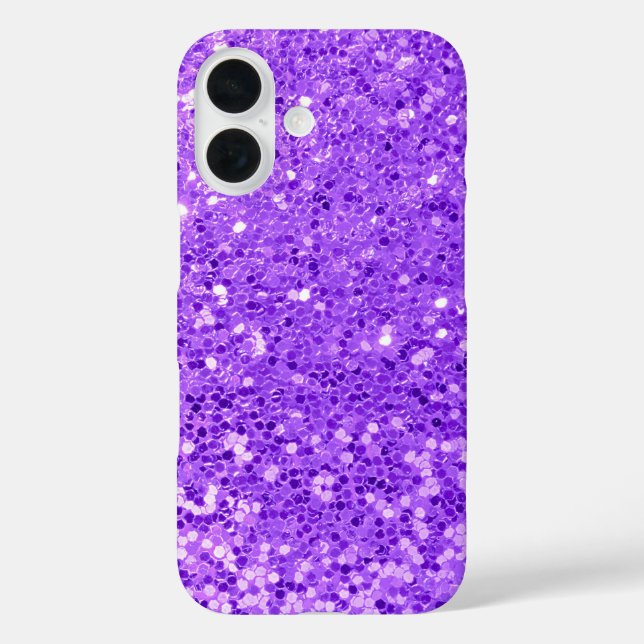Lila Glitzer Bling iPhone 16 Hülle (Rückseite)
