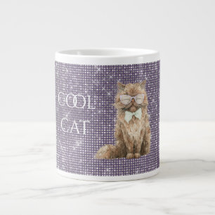 Lila Glitzer Braun Coole Katzenbrille Jumbo-Tasse