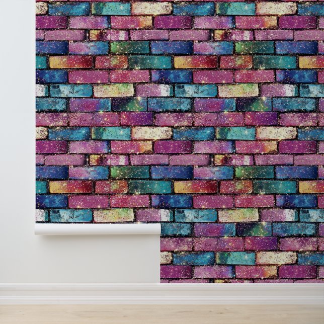 Lila Glitzer Brick Pattern Tapete (Anwendung)