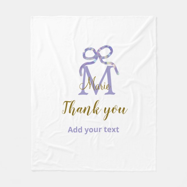 Lila Glitzer-Bug Namensbrief Monogramm Dankeschön Fleecedecke (Vorderseite)