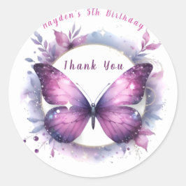 Lila Glitzer Butterfly - Vielen Dank zum Geburtsta Runder Aufkleber