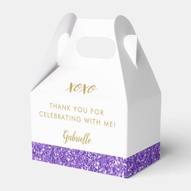 Lila Glitzer Chic Modern Geburtstag Mitzvah Geschenkschachtel (Vorderseite)