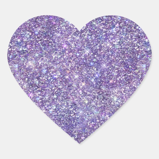 Lila Glitzer Confetti Sparkle Herz-Aufkleber (Vorderseite)