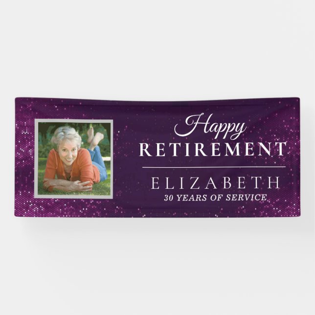 Lila Glitzer Custom Foto Retirement Party Banne Banner (Horizontal)