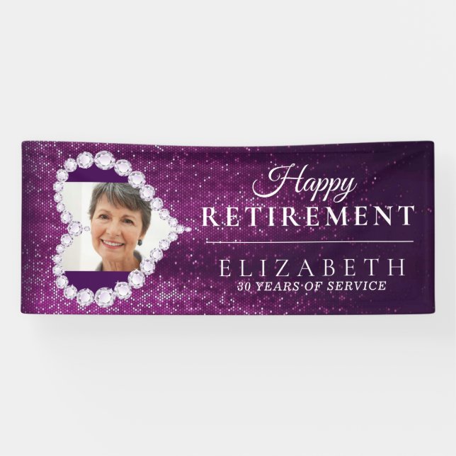 Lila Glitzer Custom Foto Retirement Party Banne Banner (Horizontal)