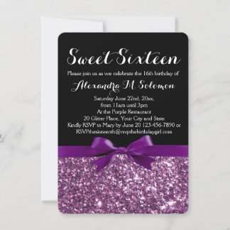 Lila Glitzer Druckbogen Sweet 16 Party Einladung