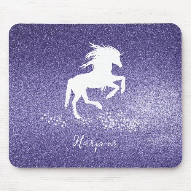Lila Glitzer Einhorn-Maus-Pad Mousepad (Vorne)