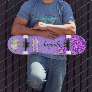 Lila Glitzer Einhorn Skateboard