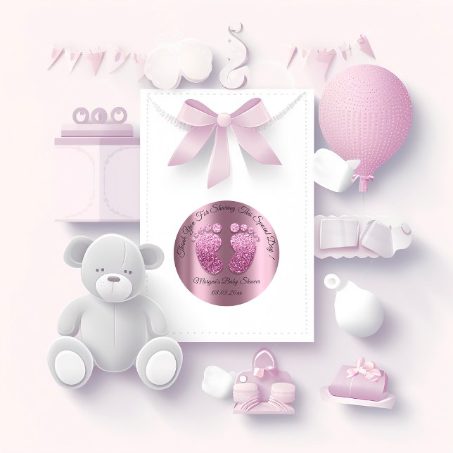 Lila Glitzer Feet Baby Dusche Gefallen Vielen Dank Runder Aufkleber (Purple Glitter Feet Baby Shower Favor Thank You Classic Round Sticker)