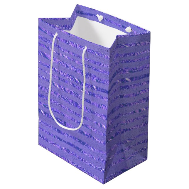 Lila Glitzer-Flachbanddesign Mittlere Geschenktüte (Vorderseite Schrägansicht)