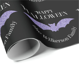Lila Glitzer Fledermaus Frohes Halloween Geschenkpapier