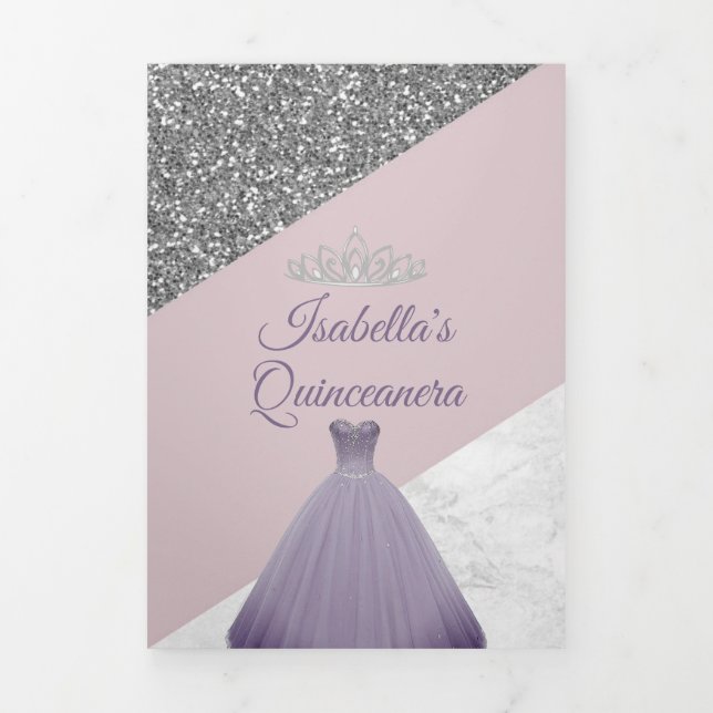 Lila Glitzer Foto Quinceanera Dreifach-gefaltete Programmkarte (Cover)