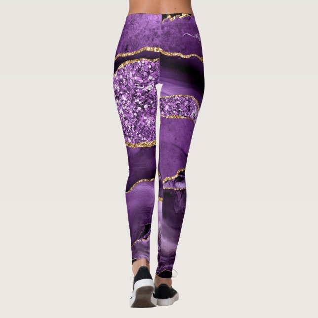 Lila Glitzer Funkelnd Leggings Individuelle Name (Rückseite)