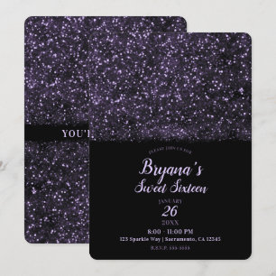 Lila Glitzer funkelnde Lichter Sweet 16 Party Einladung