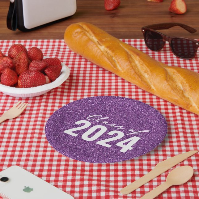 Lila Glitzer für benutzerdefinierte Klassenjahre Pappteller (Picknick)