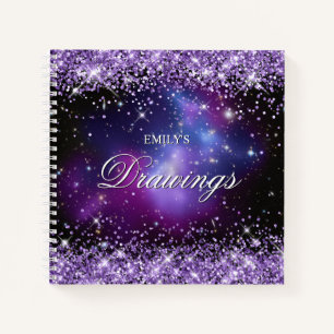 Lila Glitzer Galaxy Cluster Zeichnend Notizbuch
