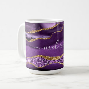 Lila Glitzer Geode Individuelle Name Kaffeemaschin Kaffeetasse