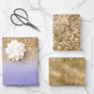 Lila Glitzer Geschenkpapier Set