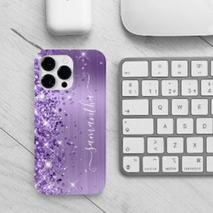 Lila Glitzer Glam Mädchenhaftige Signatur Case-Mate iPhone 14 Pro Max Hülle
