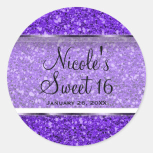Lila Glitzer Glam Sweet 16 Custom Gastgeschenk Runder Aufkleber