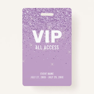 Lila Glitzer Glam VIP All Access Pass Event-ID Ausweis