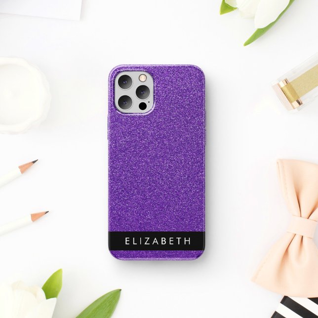 Lila Glitzer, Glitzer Hintergrund, Ihr Name iPhone 16 Hülle (Von Creator hochgeladen)
