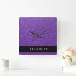 Lila Glitzer, Glitzer Hintergrund, Ihr Name Quadratische Wanduhr