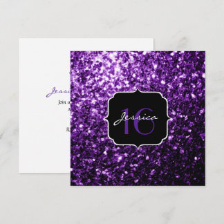 Lila Glitzer Glitzern Sweet 16 Square Einladung