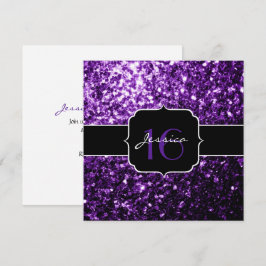 Lila Glitzer Glitzern Sweet 16 Square Einladung