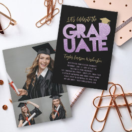 Lila Glitzer Graduate Cutout Graduation Party Einladung
