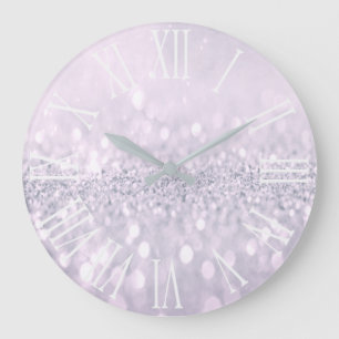 Lila Glitzer-graue metallische silberne römische Große Wanduhr