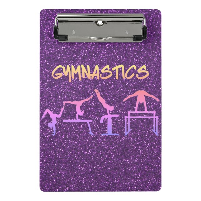 Lila Glitzer Gymnastik Mini-Zwischenablage Mini Klemmbrett (Vorderseite)