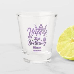 Lila Glitzer "Happy Birthday" Shotglas Schnapsglas