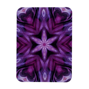 Lila Glitzer Herz und Blume Kaleidoskop Muster Magnet