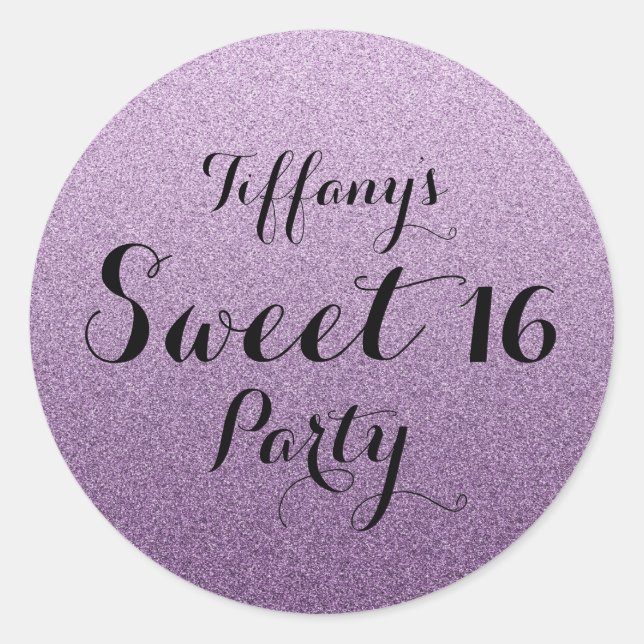 Lila Glitzer Imitate Ombre Sweet 16 Aufkleber (Vorderseite)