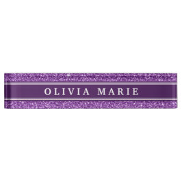 Lila Glitzer (Imitate) Personalisierter Name Namensplakette