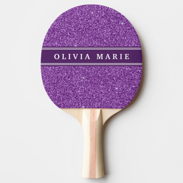 Lila Glitzer (Imitate) Personalisierter Name Tischtennis Schläger (Vorderseite)