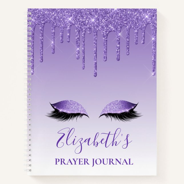 Lila Glitzer Lashes Notizbuch (Vorderseite)