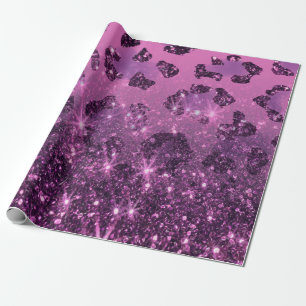 Lila Glitzer Leopard Print Geschenkpapier