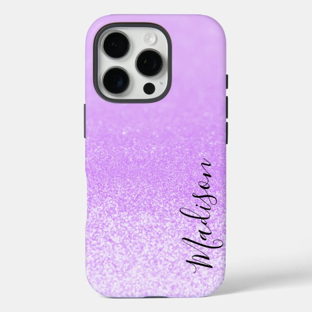 Lila Glitzer Leuchten Personalisiert iPhone 16 Pro Hülle (Rückseite)