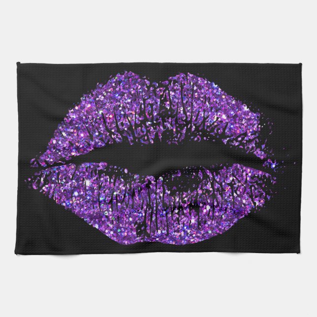 Lila Glitzer-Lippen Handtuch (Horizontal)