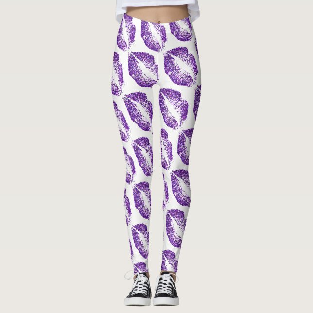 Lila Glitzer Lippen Modernes Weiß Leggings (Vorderseite)