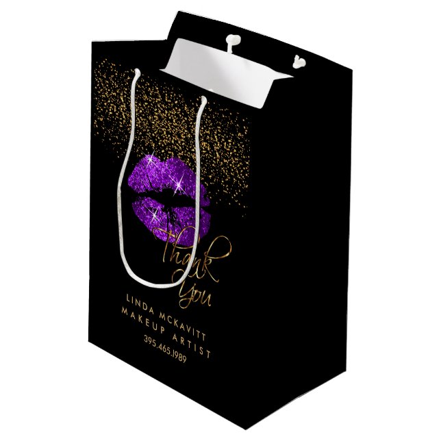 Lila Glitzer Lipstick - Vielen Dank Mittlere Geschenktüte (Rückseite Schrägansicht)