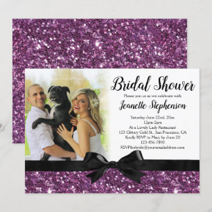 Lila Glitzer-Look Ribbon Bow Foto Brautparty Einladung