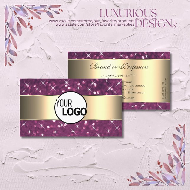 Lila Glitzer Luminars-Sterne Gold Border and Logo Visitenkarte (Von Creator hochgeladen)