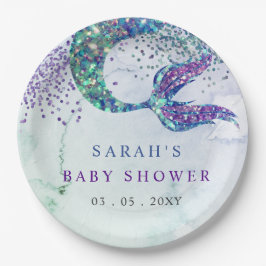 Lila Glitzer Mermaid Kinderdusche Pappteller