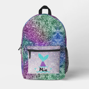 Lila Glitzer Mermaid Name Bedruckter Rucksack