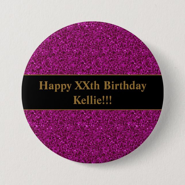 Lila Glitzer mit Schaltfläche "Meldung - Geburtsta Button (Vorderseite)